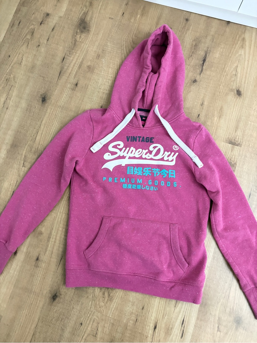 Superdry Pink Logo Hoodie with Blue Accent